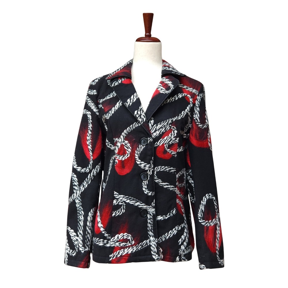 Wool Blazer Women's M Wearable Art Avante Garde Nautical Maximalist Red Black